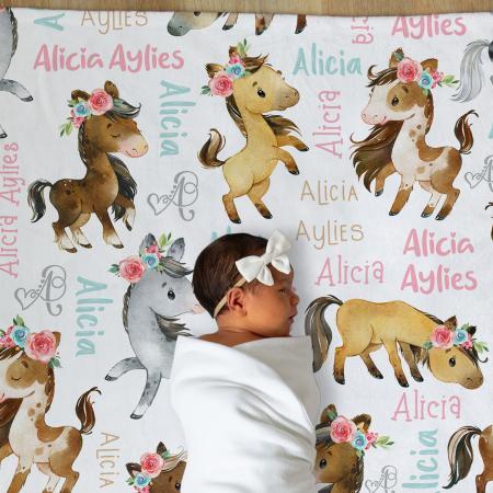 Horse Baby Girl Name Blanket